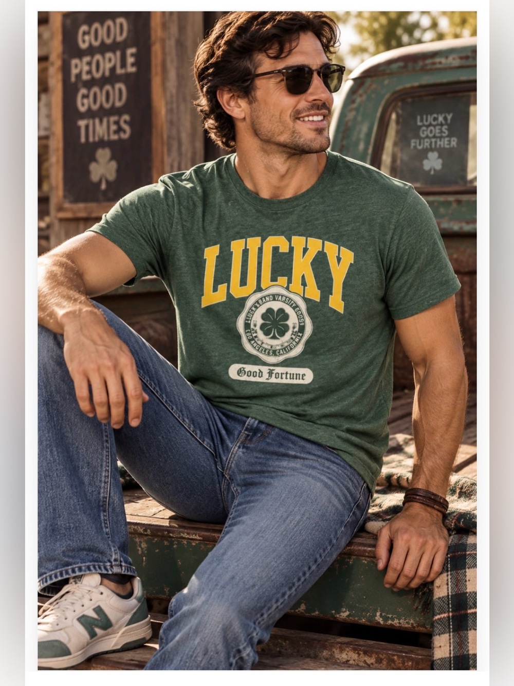 Lucky Brand Men’s Large Lucky Good Fortune Graphic Tee Green NWT